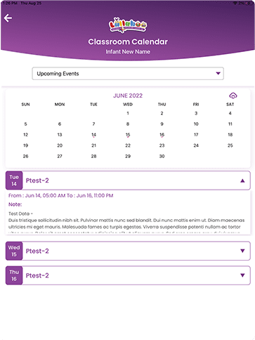 iCare Lullaboo App - Classroom calendar