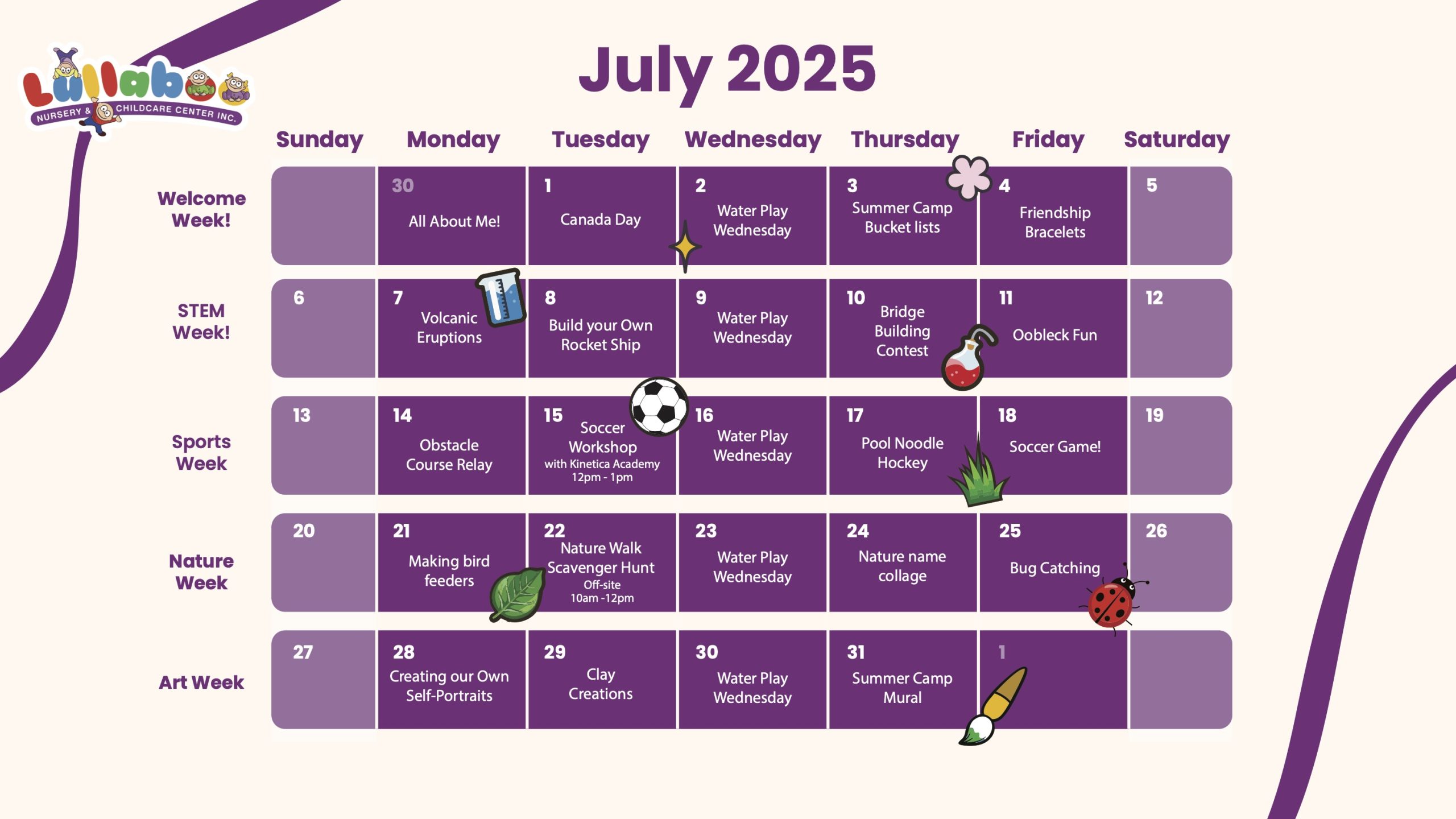 2025 Summer Camp Calendar July July 2025, Lullaboo Summer Camp Schedule